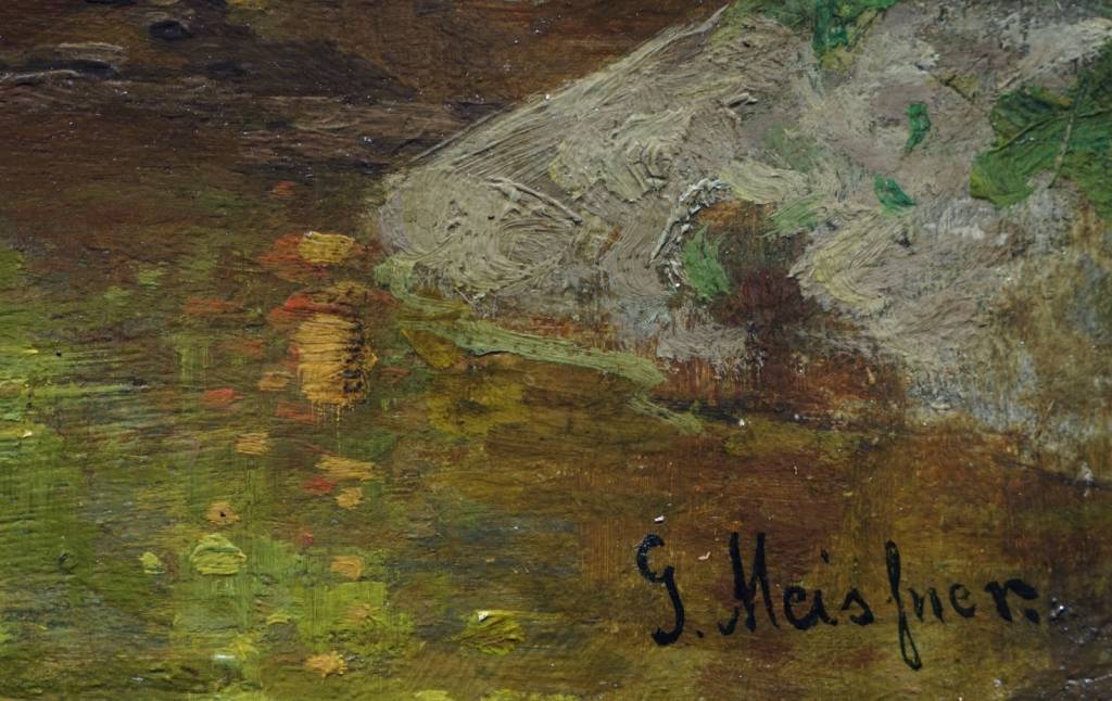 Gustav Meissner (1830 - 1910) » Öl-Gemälde Realismus Waldlandschaft Wald Waldinneres Landschaft Berliner Maler
