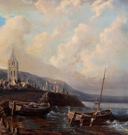 Maler um 1800 » Öl-Gemälde Alt-Meister Romantik Hafenstadt Meer Landschaft Küstenszene