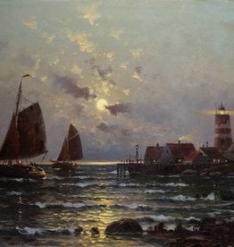 J. Büttler (Maler des 19. Jahrhundert) » Öl-Gemälde Marinemalerei Meer Küstenlandschaft Nordsee  Mond Mondnacht Mondschein Landschaft Düsseldorfer Malerschule