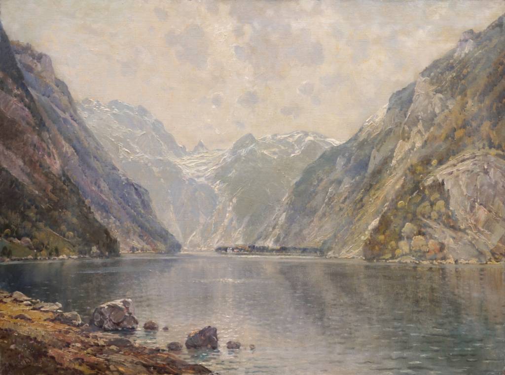 Carl Bertold (*1870) » Öl-Gemälde Landschaftsgemälde Realismus Landschaft Alpen