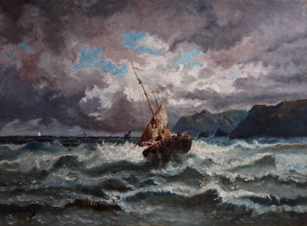 Künstler um 1880 » Öl-Gemälde Realismus Frankreich Marinemalerei Seefahrt Meer Seestück Küstenlandschaft Landschaft