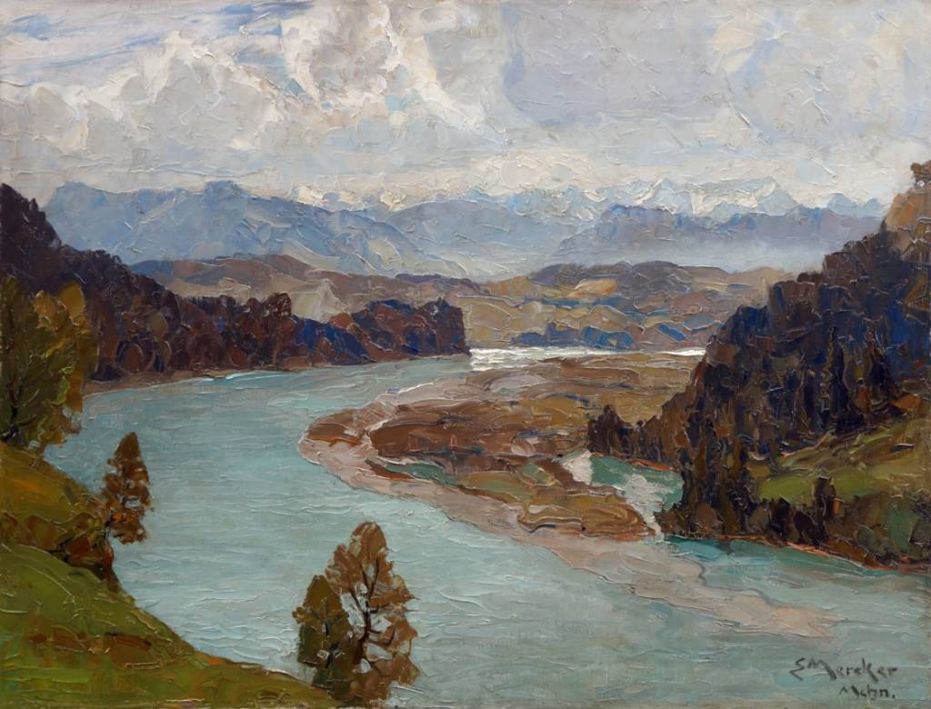 Erich Mercker (1891 - 1973) » Öl-Gemälde Impressionismus Alpen Landschaft süddeutsche Malerei
