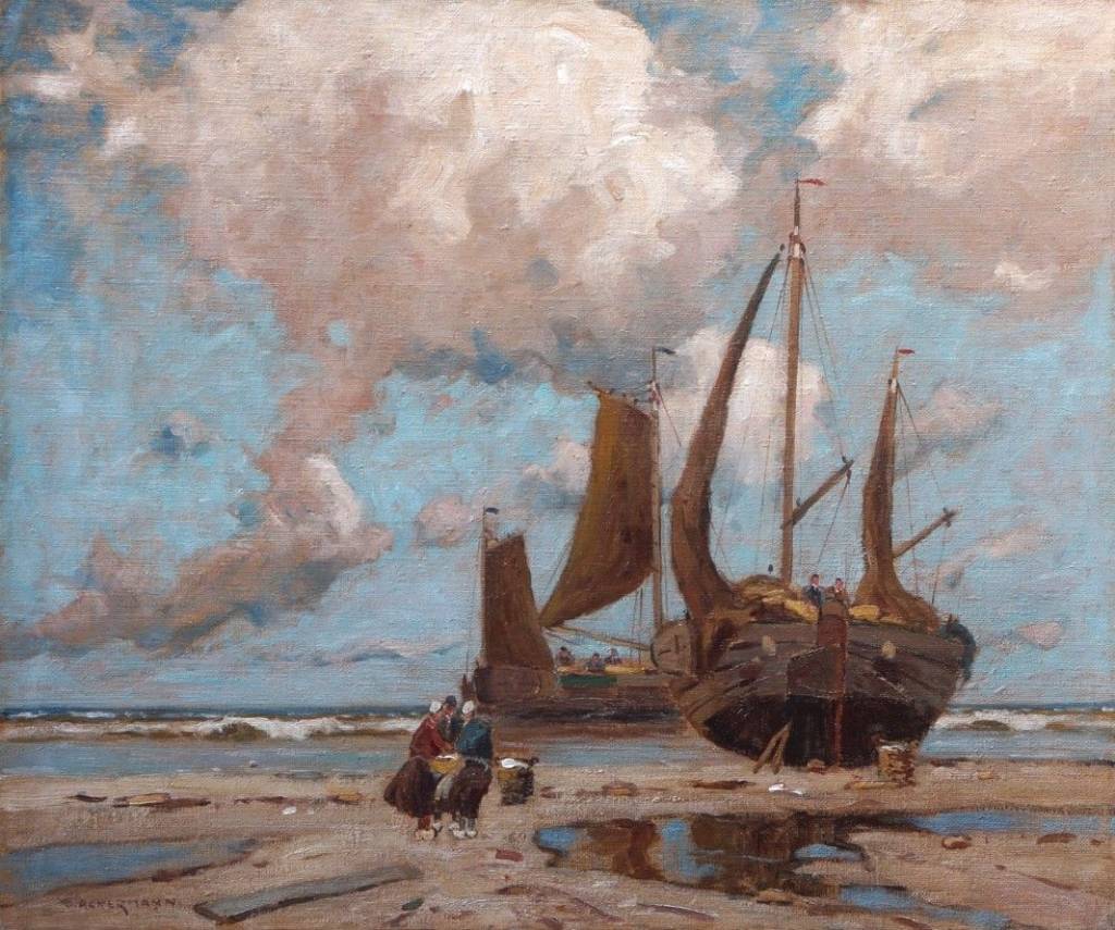 Otto Ackermann (1872 - 1953) » Öl-Gemälde Meer holländische Küstenlandschaft Düsseldorfer Malerschule