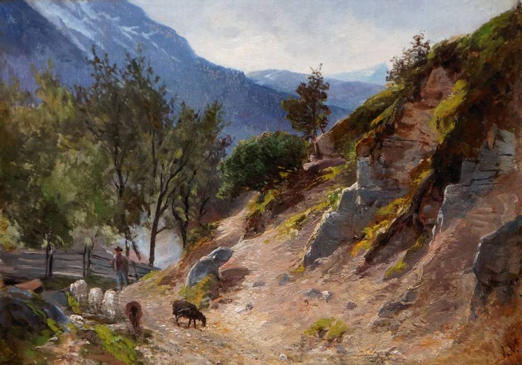 Ludwig Gustav Voltz (1825 - 1911) » Öl-Gemälde Spätromantik Alpen Münchner Malerschule süddeutsche Malerei