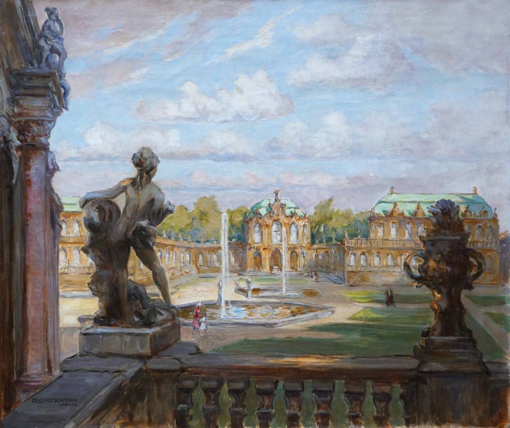 Rudolf Poeschmann (1878 - 1954) » Öl-Gemälde Impressionismus Schloss Stadtansicht Dresden