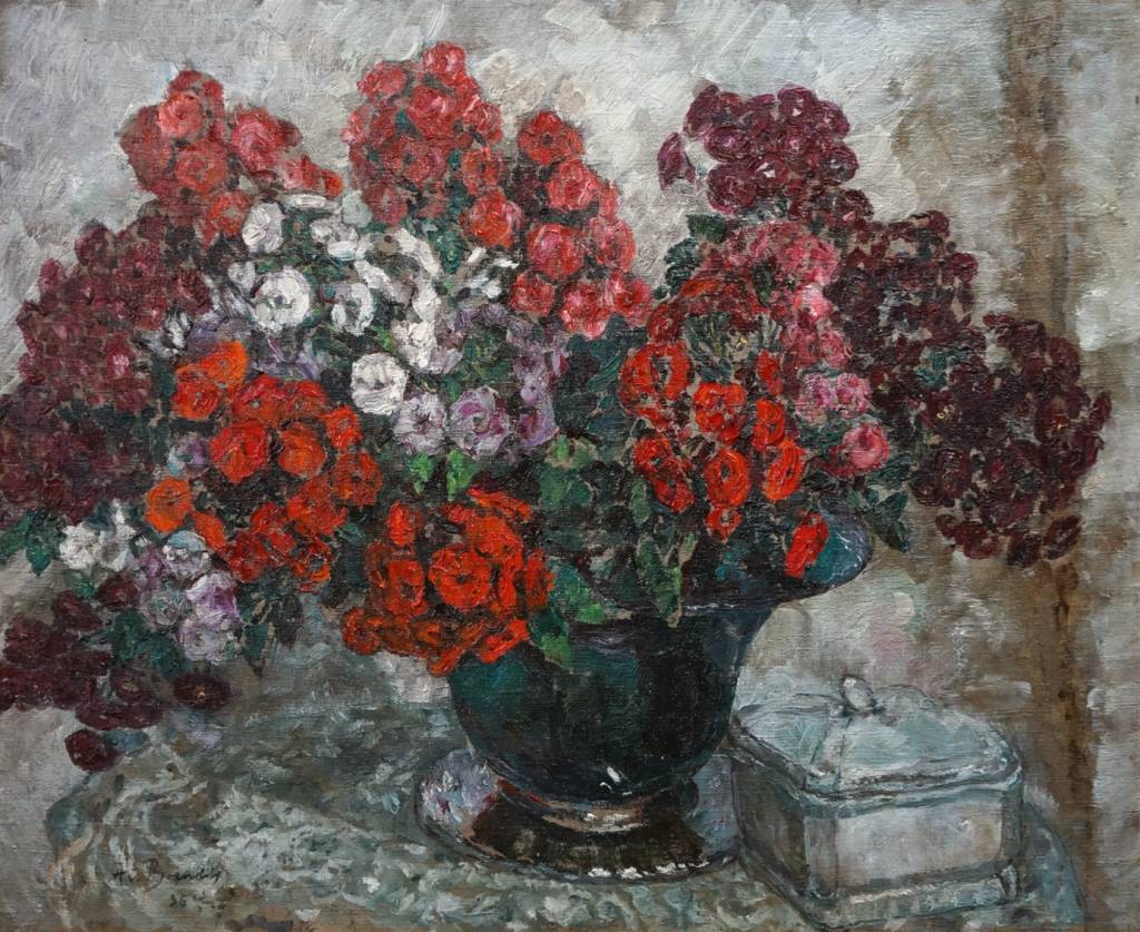 August von Brandis  (1859 - 1947) » Öl-Gemälde Impressionismus Blumenstillleben Bartnelken Blumen Stillleben