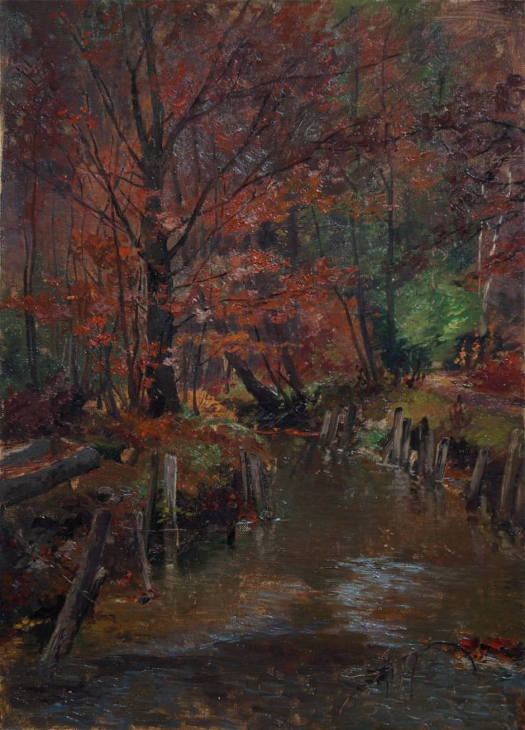 Hugo Degenhardt (1866 - 1901) » Öl-Gemälde Impressionismus Herbst Wald Landschaft Waldlandschaft Münchner Maler