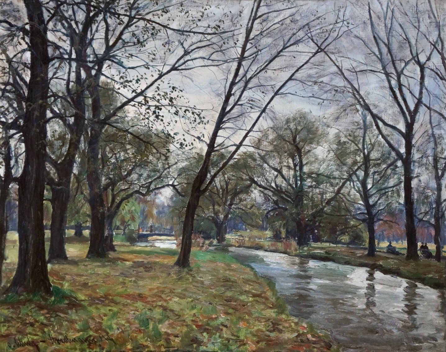 Otto Schulz-Stradtmann (1892-1960) » Öl-Gemälde Impressionismus Park Landschaft Parklandschaft Englischer Garten München süddeutsche Malerei