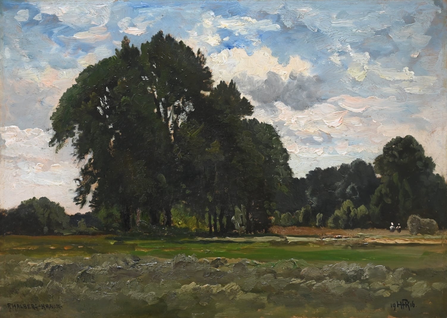 Fritz Halberg-Krauss (1874 - 1951) » Öl-Gemälde Landschaftsgemälde Impressionismus Ernte Landschaft  Münchner Malerschule süddeutsche Malerei