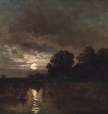 Fritz Halberg-Krauss (1874 - 1951) » Öl-Gemälde Landschaftsgemälde Impressionismus Mond Mondnacht Mondschein Nacht Vollmond Münchner Malerschule süddeutsche Malerei