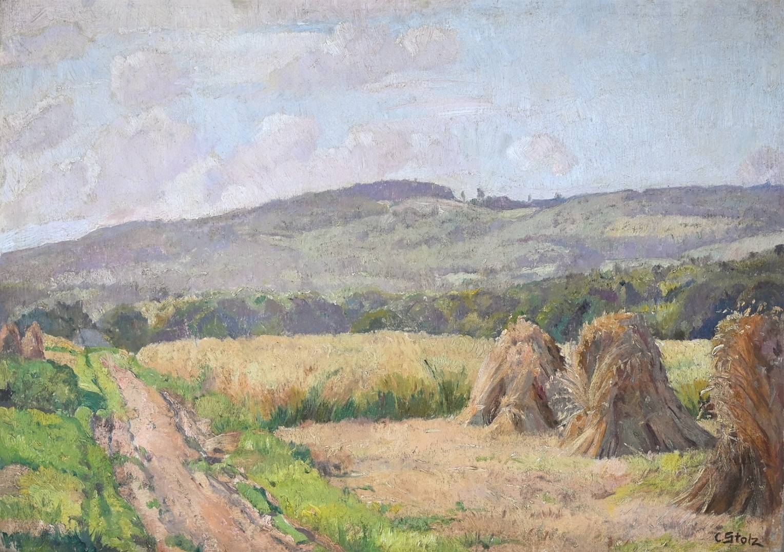 Carl Stolz (1894 - 1978) » Ölgemälde Impressionismus Taunus Ernte Landschaft