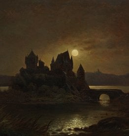 Adolph Kreutzer (Maler des 19. Jahrhundert) » Öl-Gemälde Romantik Mond Nacht Mondschein Mondnacht Vollmond Burg Rhein Rheinromantik Düsseldorfer Malerschule