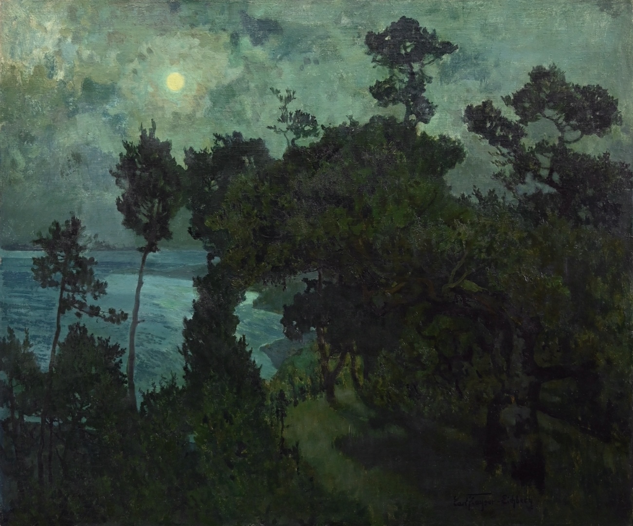 Italien - Sehnsuchtsorte im Süden Carl Kayser-Eichberg (1873 - 1964) » Öl-Gemälde Impressionismus Jugendstil Meer Mond Mondschein Mondnacht mediterrane Küstenlandschaft Landschaft Italien Berliner Maler