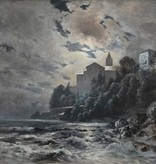 Maler/-in um 1900 » Öl-Gemälde Impressionismus Mond Nacht Landschaft Mondnacht Mondschein Meer mediterrane Küstenlandschaft