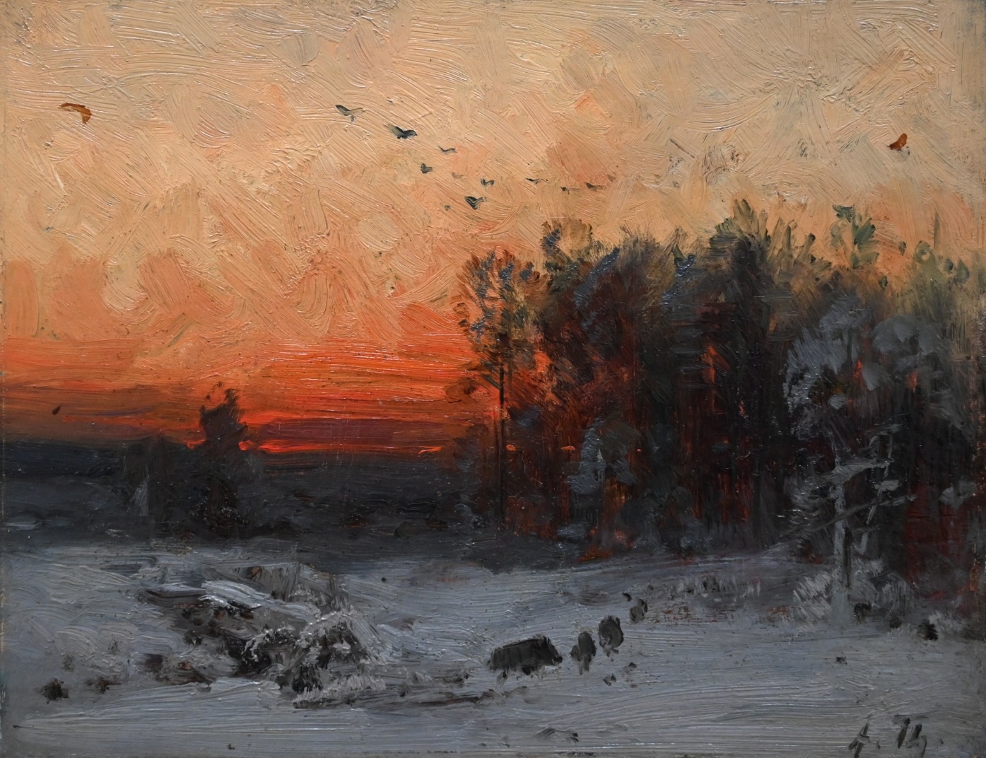 Julius Arthur Thiele (1841 - 1919) » Öl-Gemälde Impressionismus Winter Wald Landschaft Winterlandschaft Waldlandschaft