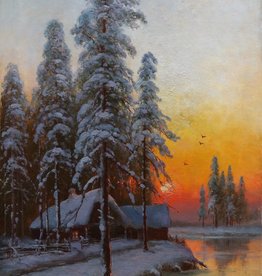 Russischer Maler des 19. Jahrhunderts » Öl-Gemälde Romantik Winter Winterlandschaft Wald Waldlandschaft Schnee Schneelandschaft Landschaft