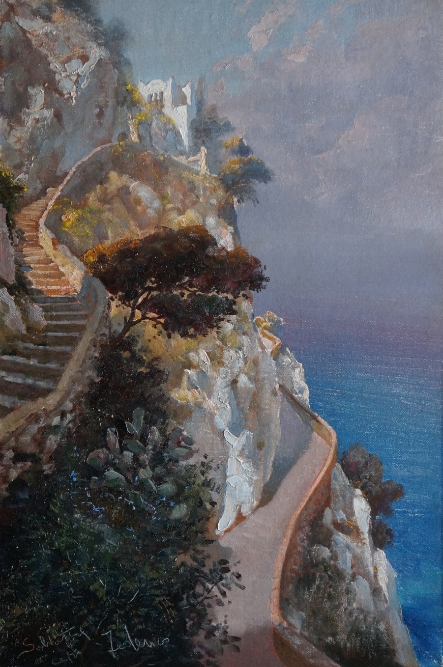 Salvatore Federico (*1936) » Öl-Gemälde Spätimpressionismus Italien Capri Meer italienische Küstenlandschaft