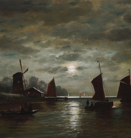 Maler des 19. Jahrhunderts » Öl-Gemälde Spätromantik Biedermeier Mond Mondnacht Mondschein Nacht Vollmond Meer Küstenlandschaft