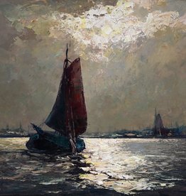Helmut Kaluza (1912 - 1984) » Öl-Gemälde Spätimpressionismus Hafen Meer Seefahrt Küstenlandschaft norddeutsche Marinemalerei
