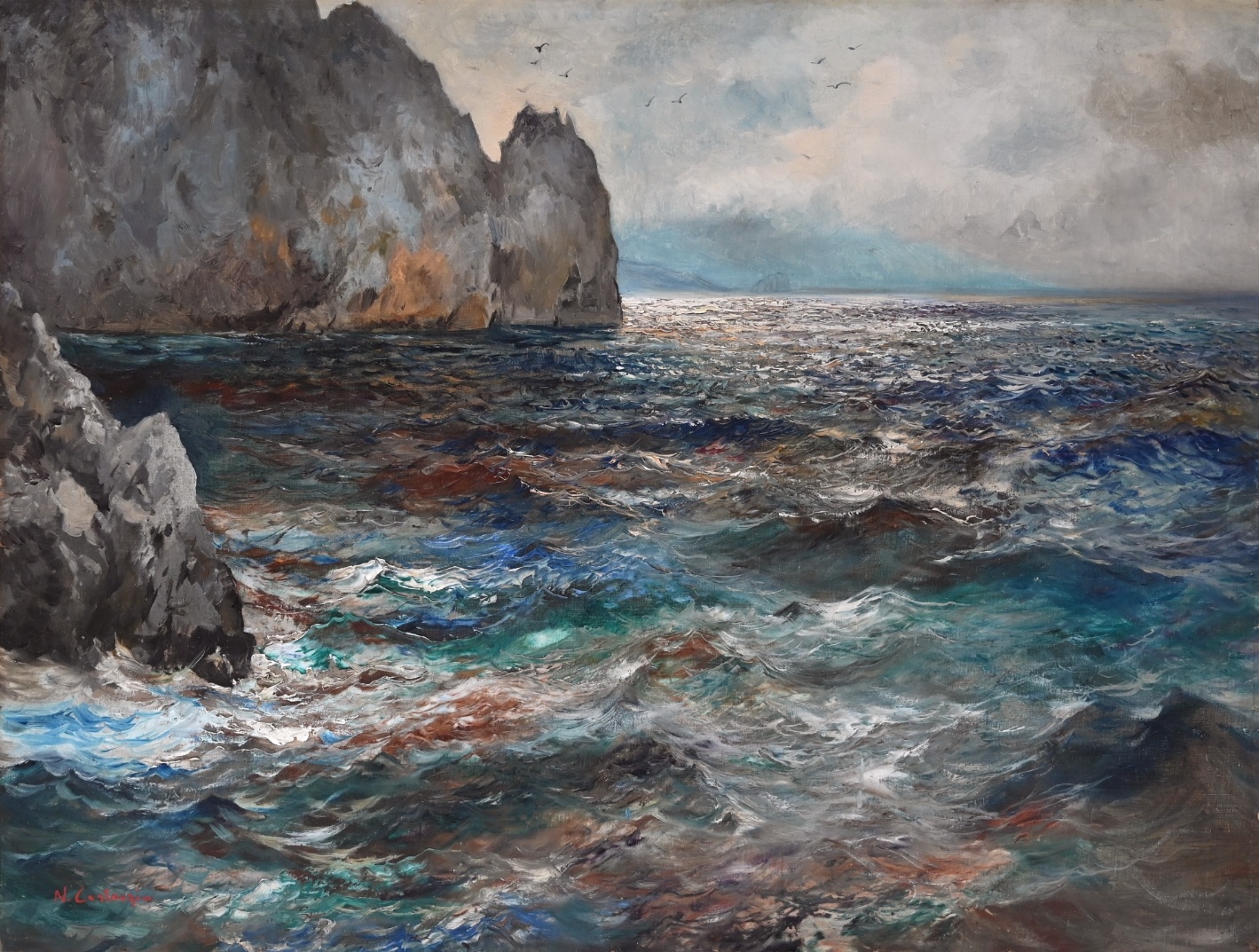 Nicola Costanzi (1893-1967) » Öl-Gemälde Impressionismus Meer Italien Capri italienische Küstenlandschaft