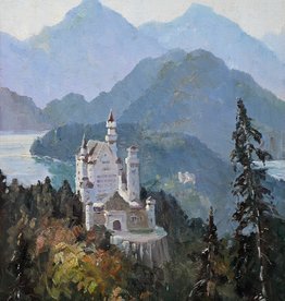 Anna Klein (1883 - 1941) » Öl-Gemälde Schloss Neuschwanstein Alpen Impressionismus Dachauer Künstlerkolonie süddeutsche Malerei
