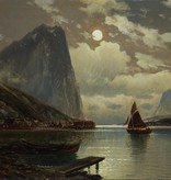 Carl Bertold (*1870) » Öl-Gemälde norwegische Fjord Mond Nacht Mondnacht Mondschein Fjordlandschaft Meer Landschaft Düsseldorfer Malerschule