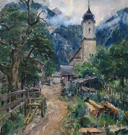 August Herzog (1885 - 1959) » Öl-Gemälde Impressionismus Alpen Bergdorf Landschaft