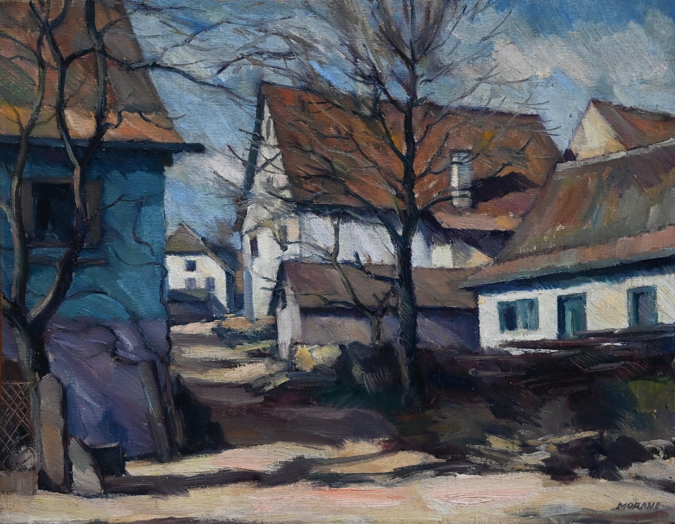 Wilhelm Morano (1885 - 1958) » Öl-Gemälde Impressionismus Postimpressionismus Dorf Landschaft