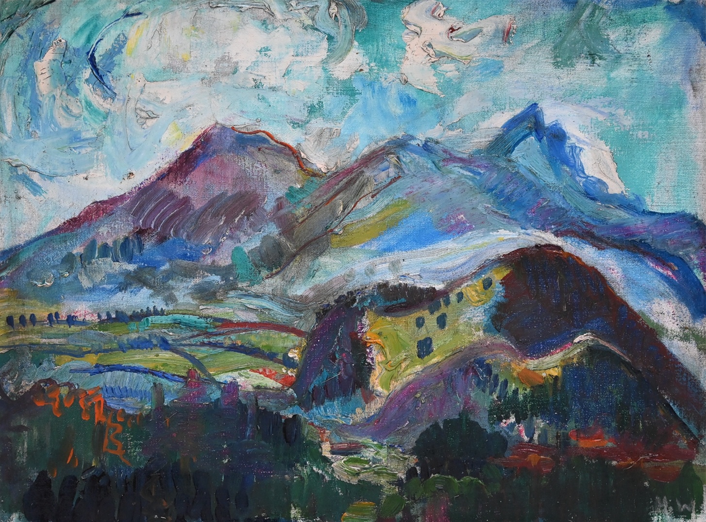 Hans Wagner (1902 - 1980) » Öl-Gemälde Expressionismus Landschaft Klassische Moderne