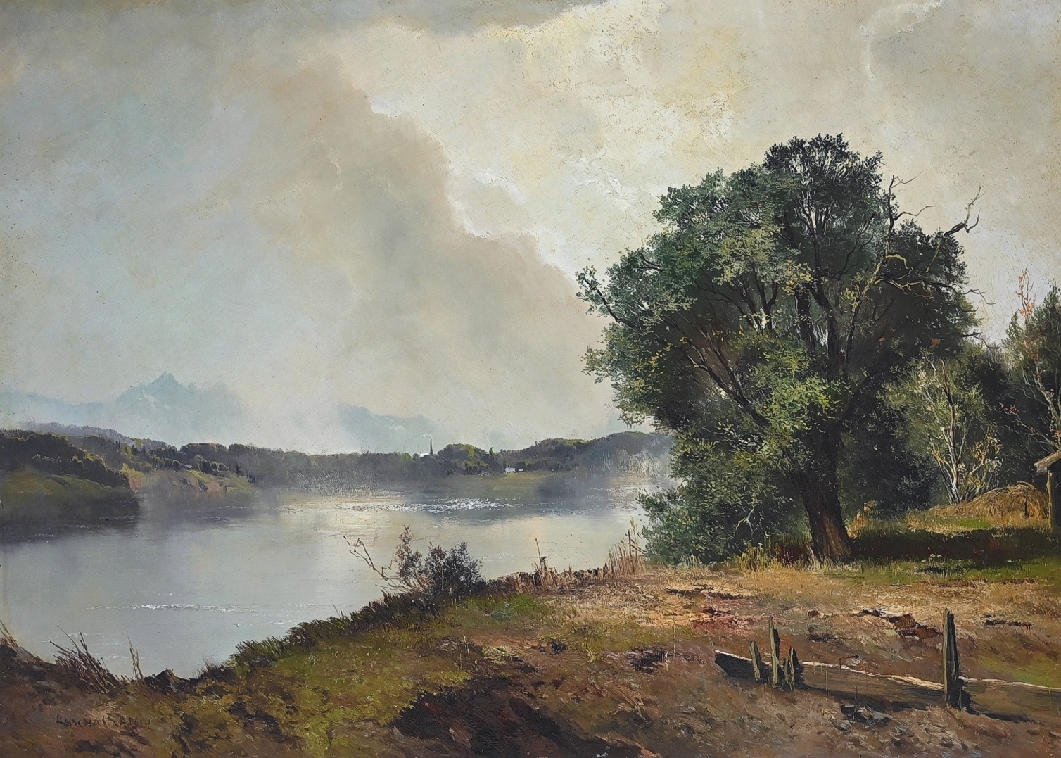 Ludwig Gschossmann (1913 - 1988) » Öl-Gemälde Münchner Malerschule Landschaftsgemälde süddeutsche Landschaft