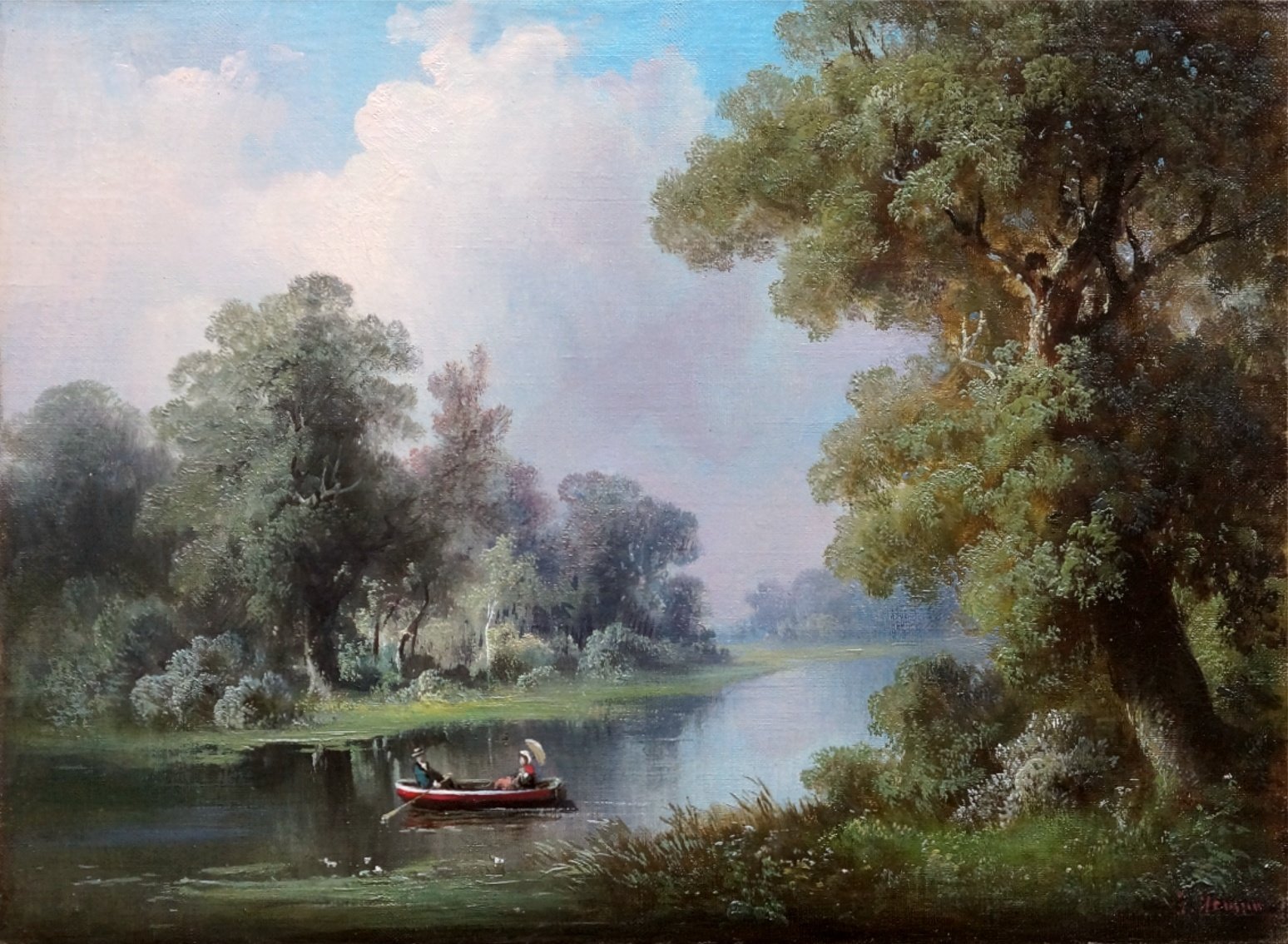 Guido Hampe (1839 - 1891) » Öl-Gemälde Biedermeier Spätromantik Landschaft Berliner Maler