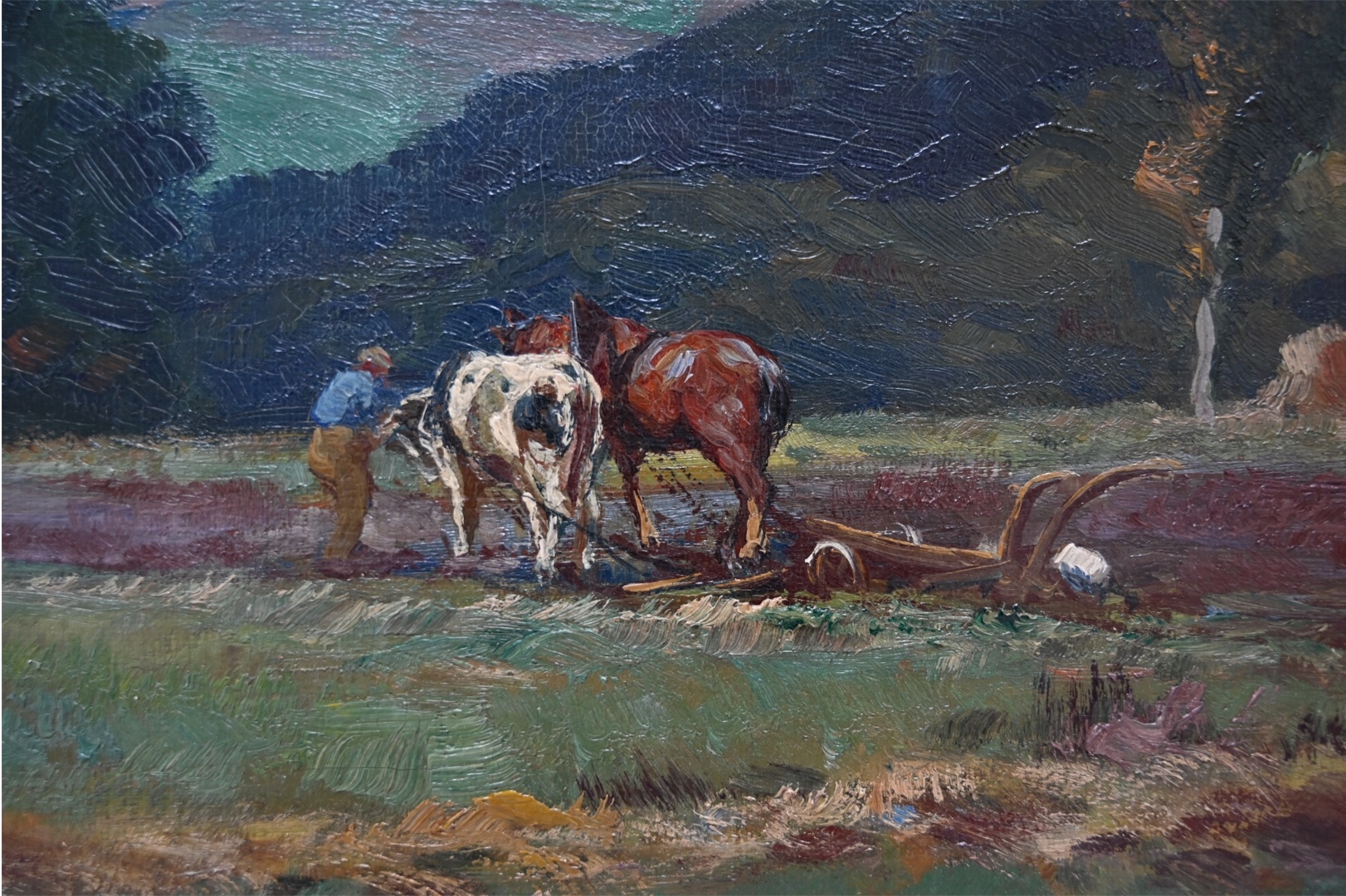 Arthur Bell (1876 - 1966) » Öl-Gemälde Realismus Herbst Ernte Landschaft Erntelandschaft Eifel Bauern Düsseldorfer Malerschule