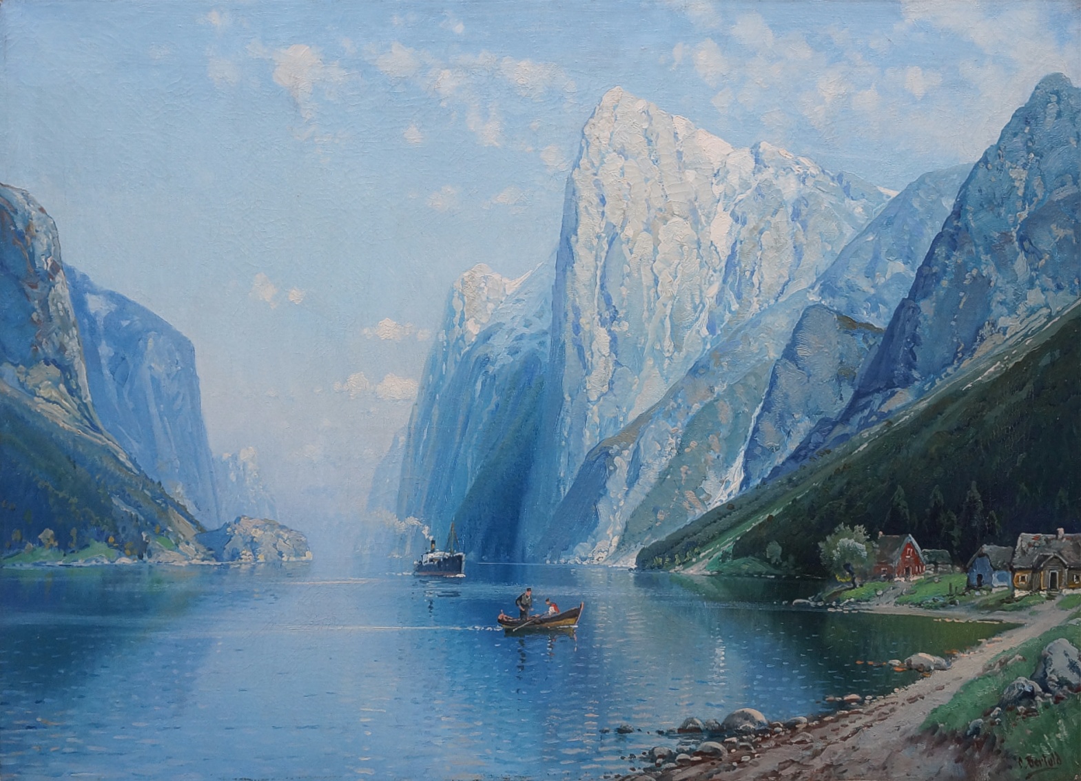 Carl Bertold (*1870) » Öl-Gemälde norwegische Fjordlandschaft Meer Fjord Landschaft Norwegen