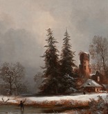 Theodor Verhas (1811 - 1872) » Öl-Gemälde Biedermeier Romantik Winter Landschaft Winterlandschaft Schnee Burg Ruine Maler Heidelberg