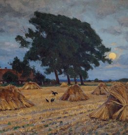 Wilhelm Fritzel (1870 - 1943) » Öl-Gemälde Ernte Landschaft Mond Düsseldorfer Malerschule