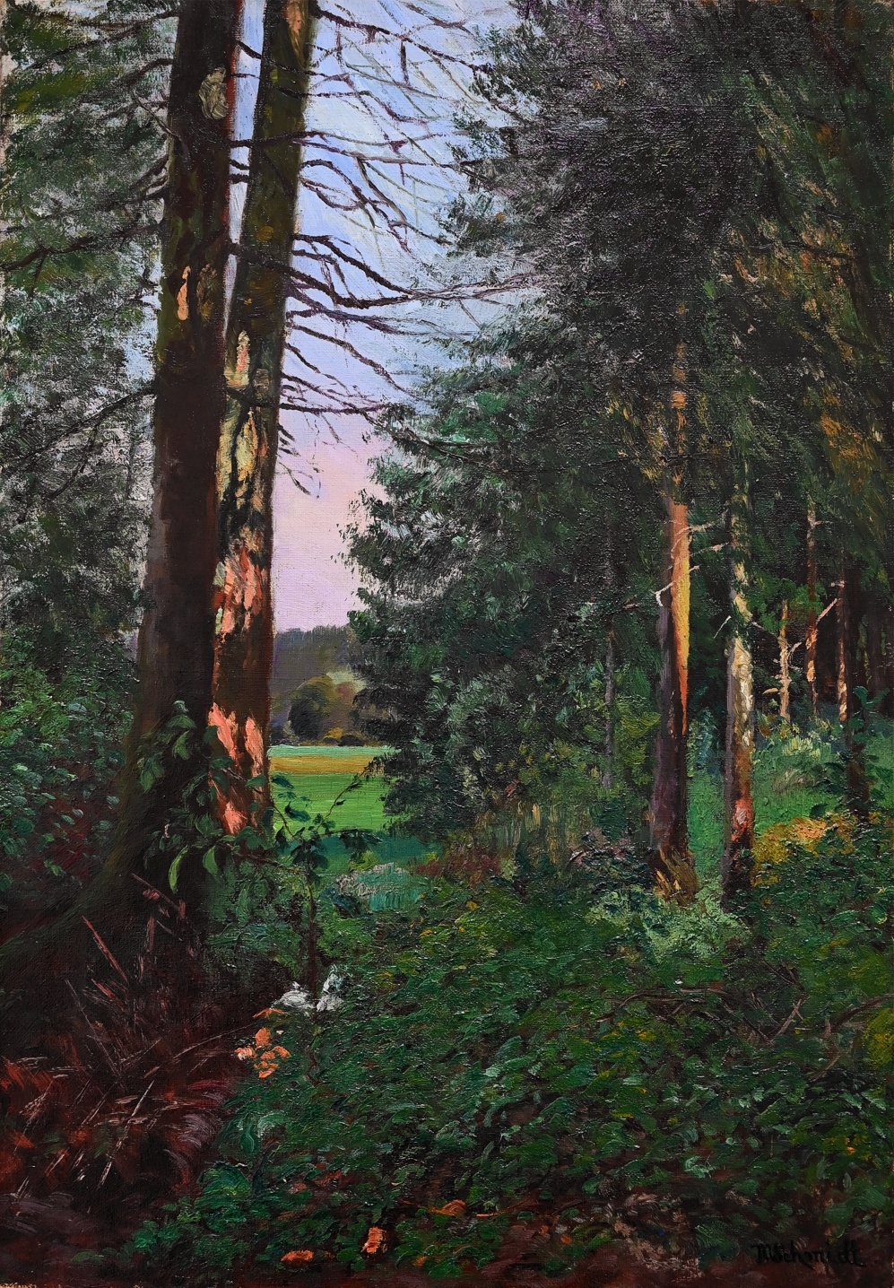 M. Schmidt (Maler/in um 1900): » Öl-Gemälde Impressionismus Wald Landschaft