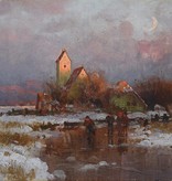 Curt Leopold (1860 - 1946) » Öl-Gemälde Biedermeier SpätromantikWinter Landschaft Winterlandschaft Schnee Schneelandschaft Münchner Malerschule