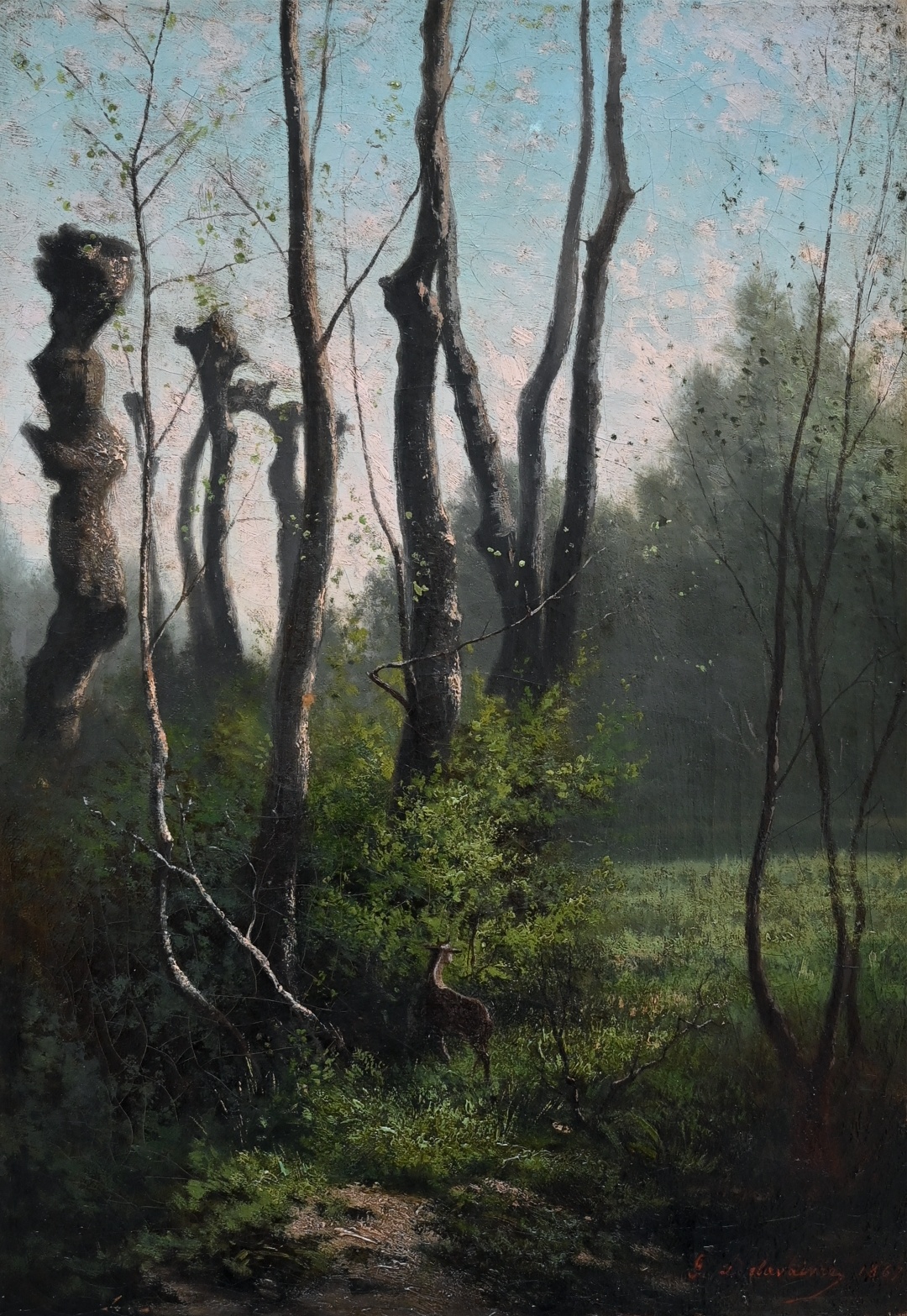 Georges Delavaivre (Maler des 19. Jahrhunderts) » Öl-Gemälde Spätromantik Wald Landschaft Frankreich Schule von Barbizon