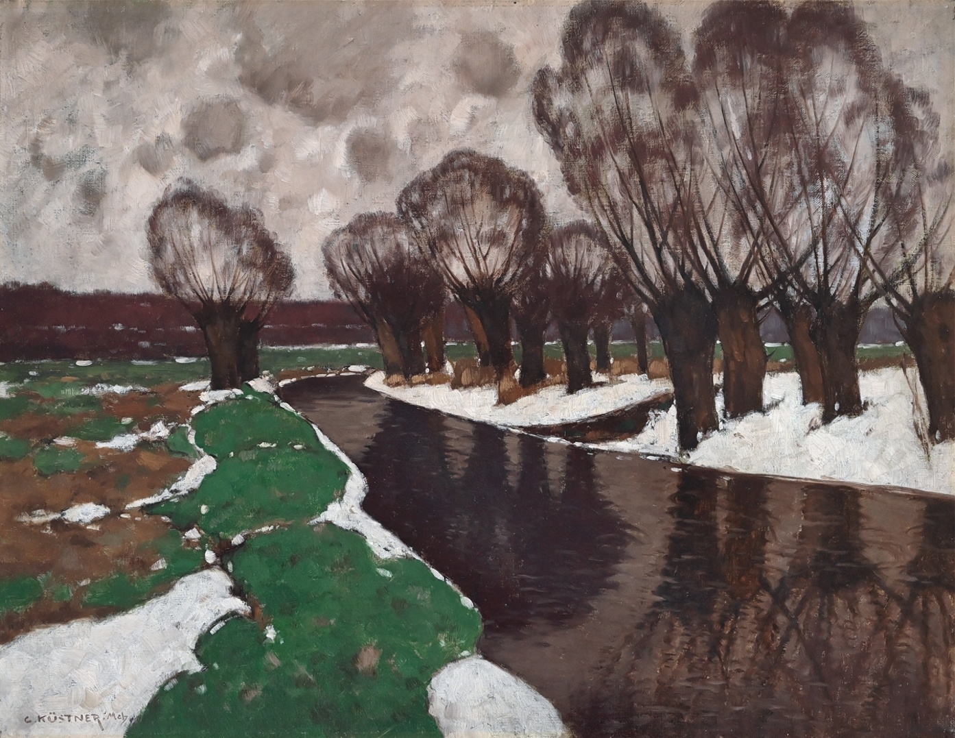 Carl Küstner (1861 - 1934) » Öl-Gemälde Landschaft Klassische Moderne Postimpressionismus Winter