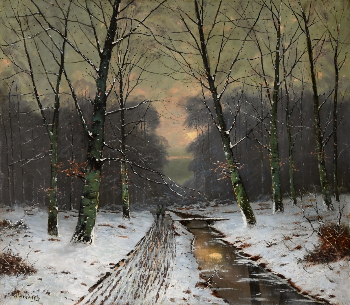 Düsseldorfer Maler um 1900 (Umkreis Johann Jungblut)  » Öl-Gemälde Romantik Winter Wald Landschaft Waldlandschaft Winterlandschaft Düsseldorfer Malerschule