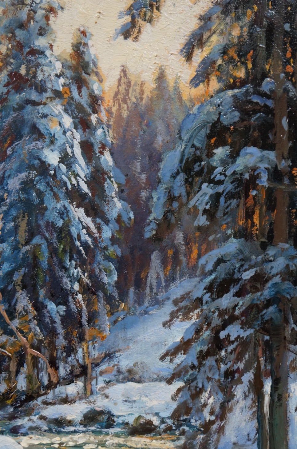 Karl Schmitz-Schulten (1870 - 1958) » Öl-Gemälde Impressionismus Winter Landschaft Wald Waldlandschaft Düsseldorfer Malerschule Schnee Schneelandschaft Winterlandschaft