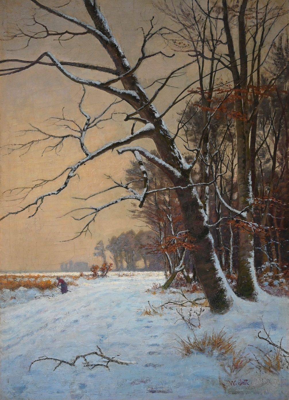 Wilhelm Jett (*1846) » Öl-Gemälde Romantik Biedermeier Winter Landschaft Schnee Schneelandschaft Winterlandschaft ~1890