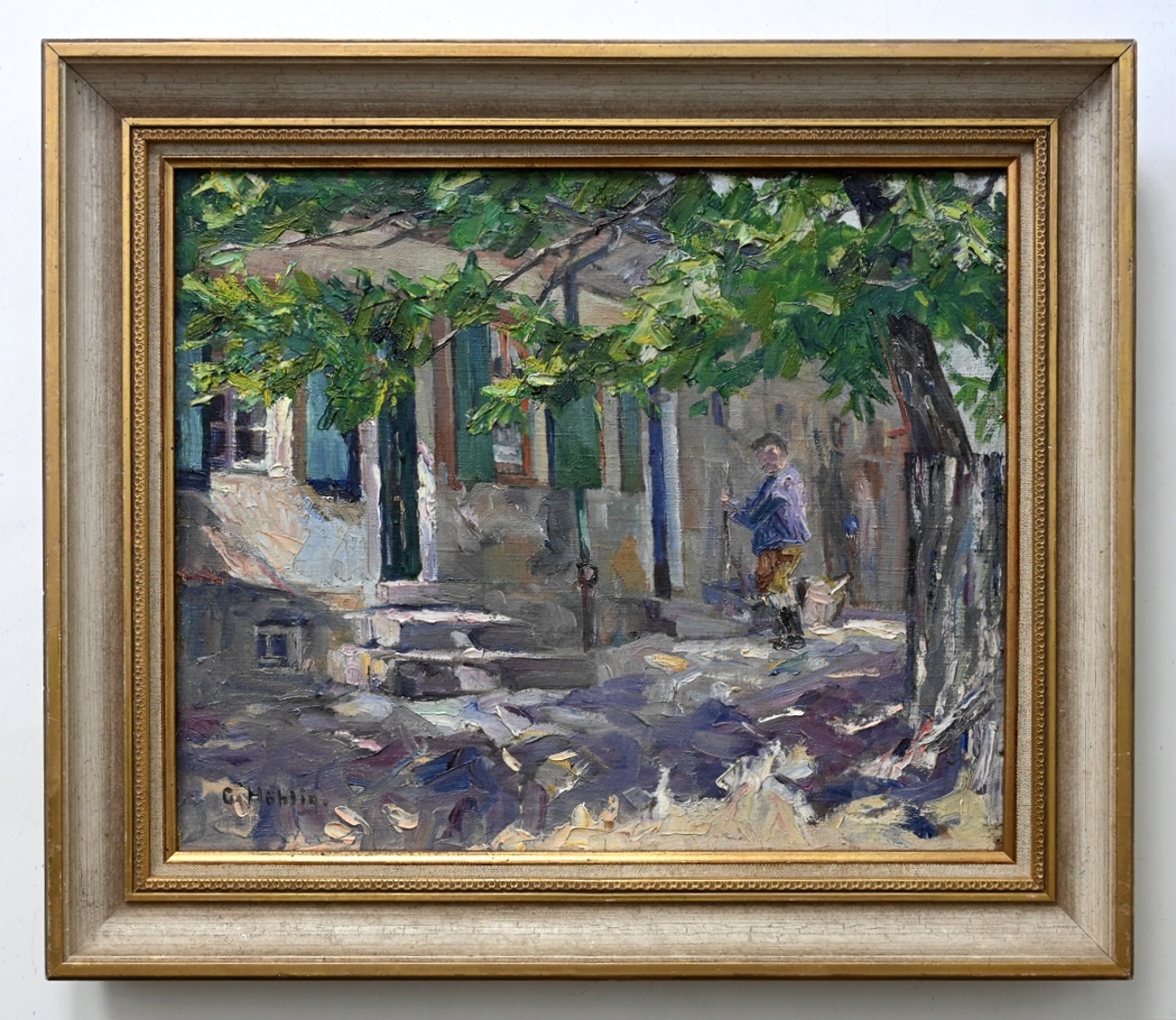 Georg Höhlig (1879 - 1960) » Öl-Gemälde Impressionismus Dorf Bauernhof Erzgebirge Sachsen Maler