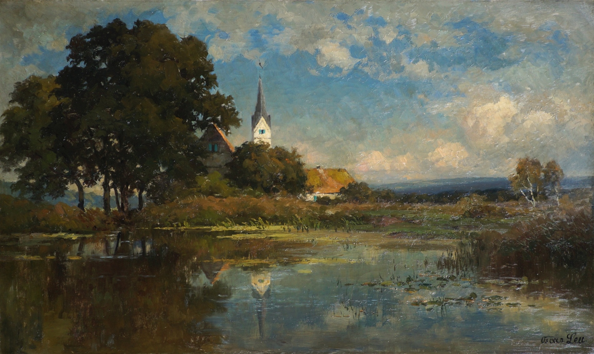 Oscar Leu (1864 - 1942) » Öl-Gemälde Realismus Impressionismus Landschaft Münchner Malerschule süddeutsche Malerei