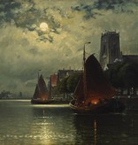 Maler des 19. Jahrhundert » Öl-Gemälde Biedermeier Spätromantik  Meer Landschaft Mond Nacht Mondnacht Mondschein Meer Seefahrt