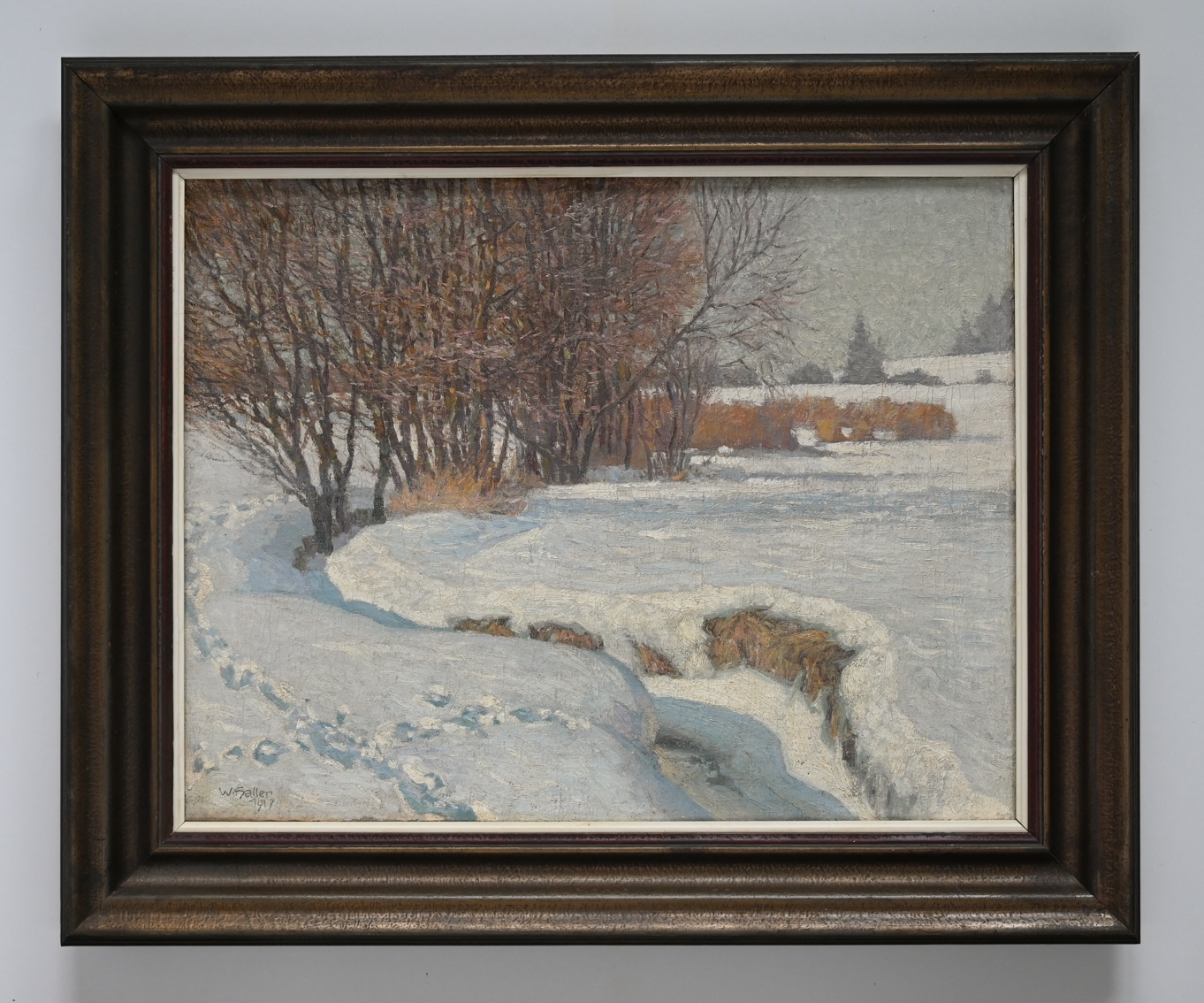 Wilhelm Haller (1873 - 1950) » Öl-Gemälde Jugendstil Impressionismus Winter Landschaft Winterlandschaft Schnee Badischer Maler