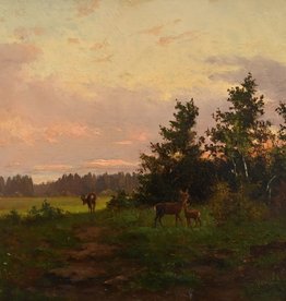 Max Schwab (Maler des 19. Jahrhunderts) » Öl-Gemälde Romantik Realismus Landschaft Rehe Münchner Schule süddeutsche Malerei