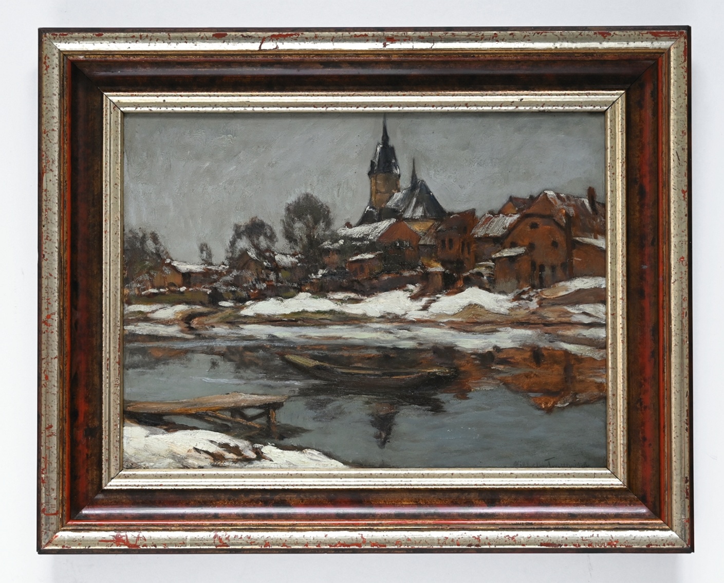 Wilhelm Tramp (1881 - 1940) » Öl-Gemälde Winter Landschaft Winterlandschaft Schnee Schneelandschaft Stadtansicht Düsseldorfer Malerschule
