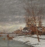 Johann Jungblut (1860 - 1912) » Öl-Gemälde Winterlandschaft Winter Schnee Schneelandschaft Niederrhein Landschaft Düsseldorfer Schule