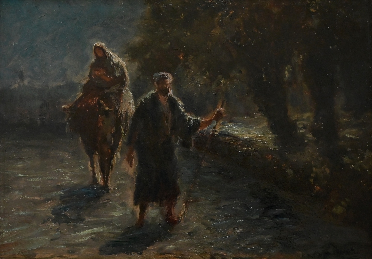 Louis Douzette (1834 - 1924) » Öl-Gemälde Impressionismus Spätromantik Berliner Maler Mondnacht  biblische Szene Berliner Maler